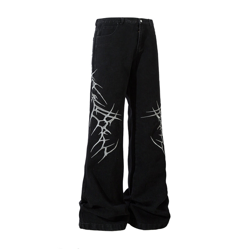 Men’s Retro Street Style Loose Fit Jeans with Thorn Embroidery