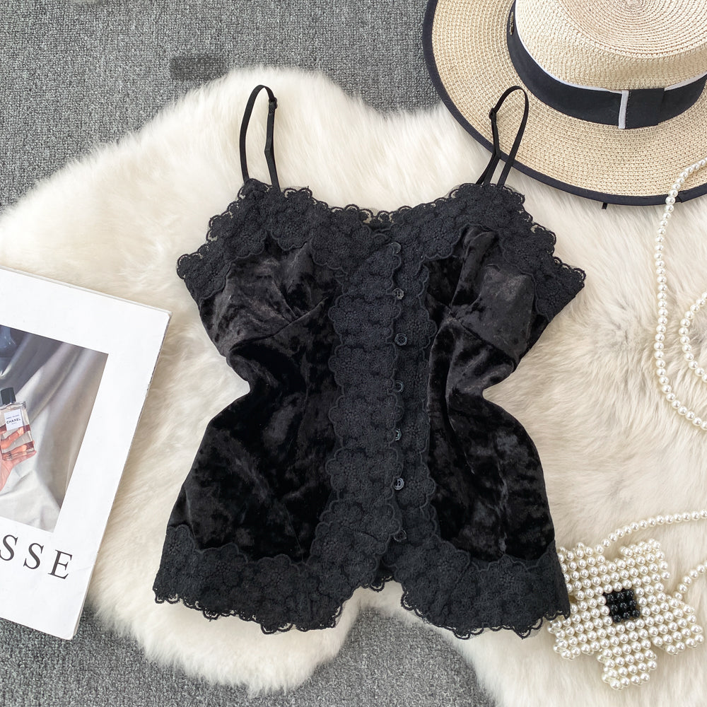 Velvet Lace Trim Camisole Top – Elegant & Sexy Summer Sleeveless