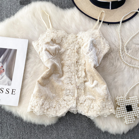 Velvet Lace Trim Camisole Top – Elegant & Sexy Summer Sleeveless
